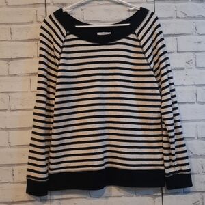 T by Talbots Women's Size M Knit Top Black White Stripe Multi Color Long Sleeve